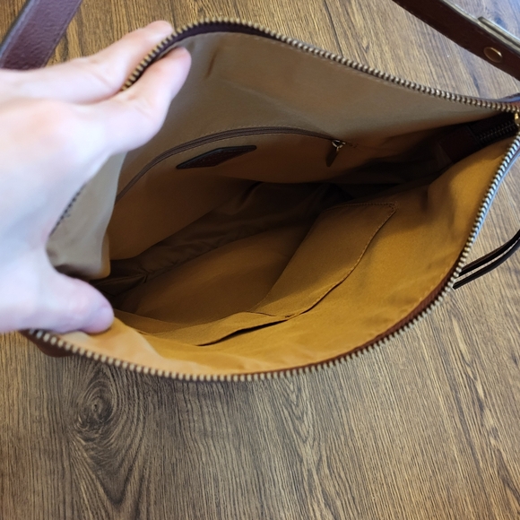Fossil Leather Bucket Shoulder Bag Purse Medium Brown Zip Closure - Picture 9 of 15